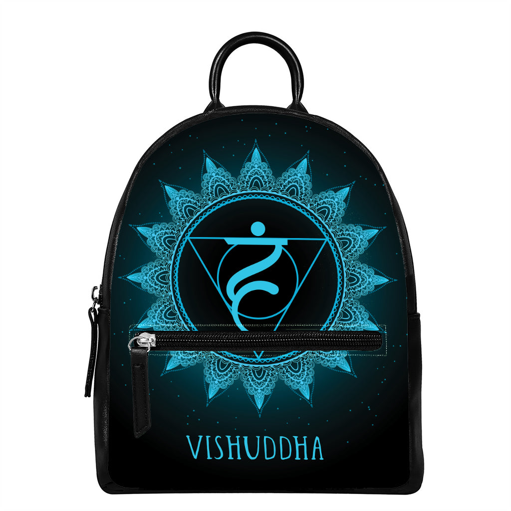 Vishuddha Chakra Symbol Print Leather Backpack