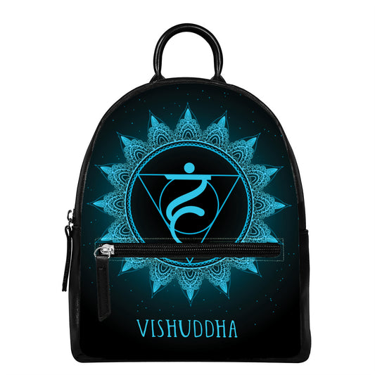 Vishuddha Chakra Symbol Print Leather Backpack