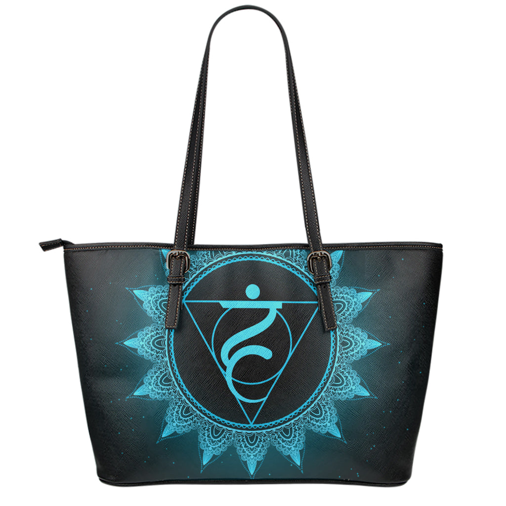Vishuddha Chakra Symbol Print Leather Tote Bag