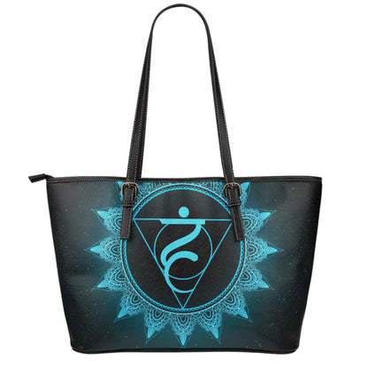 Vishuddha Chakra Symbol Print Leather Tote Bag