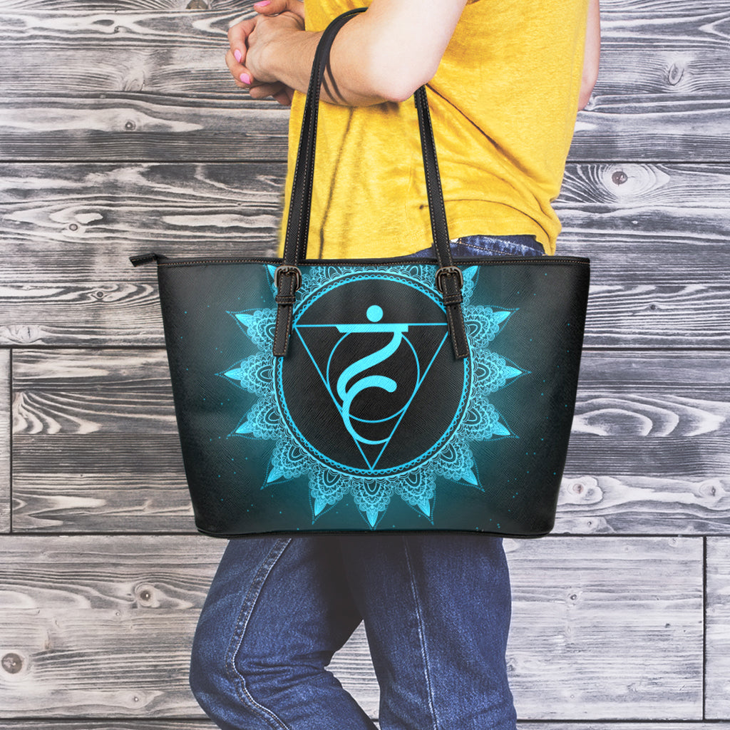 Vishuddha Chakra Symbol Print Leather Tote Bag