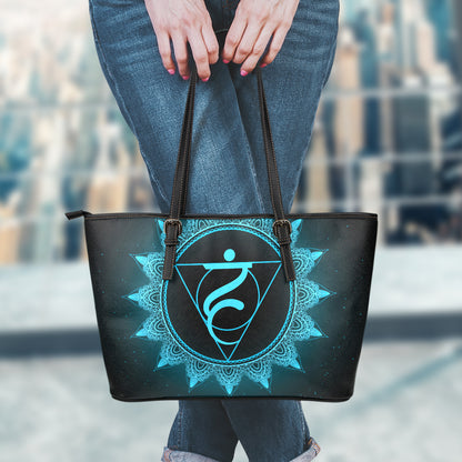 Vishuddha Chakra Symbol Print Leather Tote Bag
