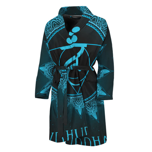 Vishuddha Chakra Symbol Print Men's Bathrobe