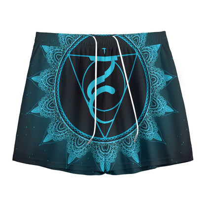 Vishuddha Chakra Symbol Print Mesh Shorts