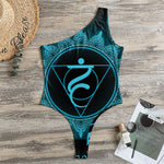 Vishuddha Chakra Symbol Print One Shoulder Bodysuit