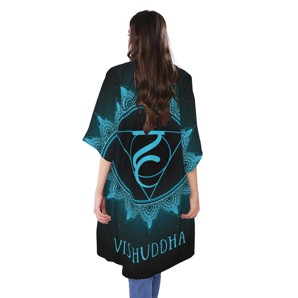 Vishuddha Chakra Symbol Print Open Front Beach Cover Up