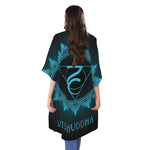 Vishuddha Chakra Symbol Print Open Front Beach Cover Up