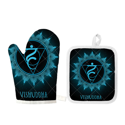 Vishuddha Chakra Symbol Print Oven Mitt And Pot Holder Set