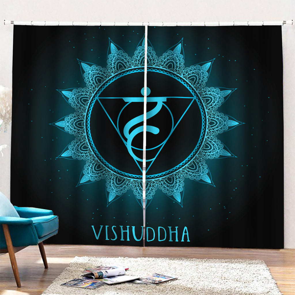 Vishuddha Chakra Symbol Print Pencil Pleat Curtains