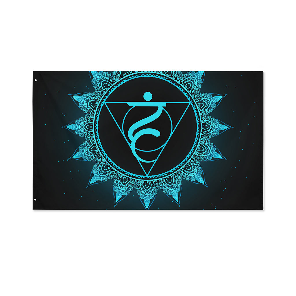 Vishuddha Chakra Symbol Print Polyester Flag