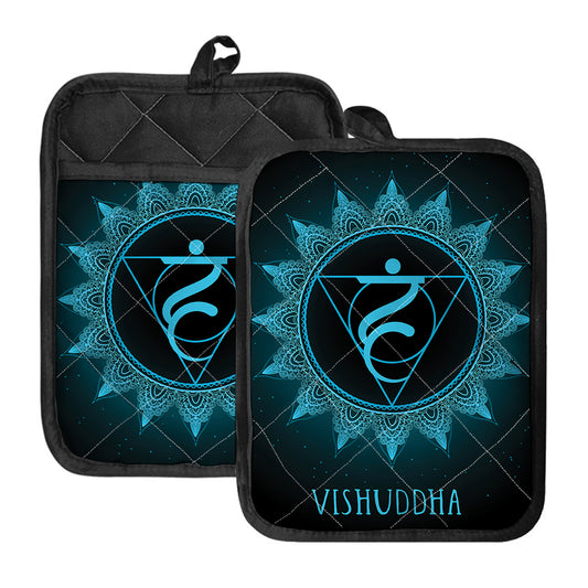 Vishuddha Chakra Symbol Print Pot Holders With Pocket