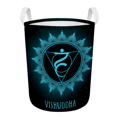 Vishuddha Chakra Symbol Print Round Laundry Basket