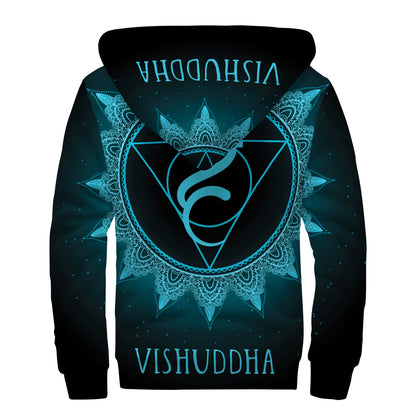 Vishuddha Chakra Symbol Print Sherpa Lined Zip Up Hoodie