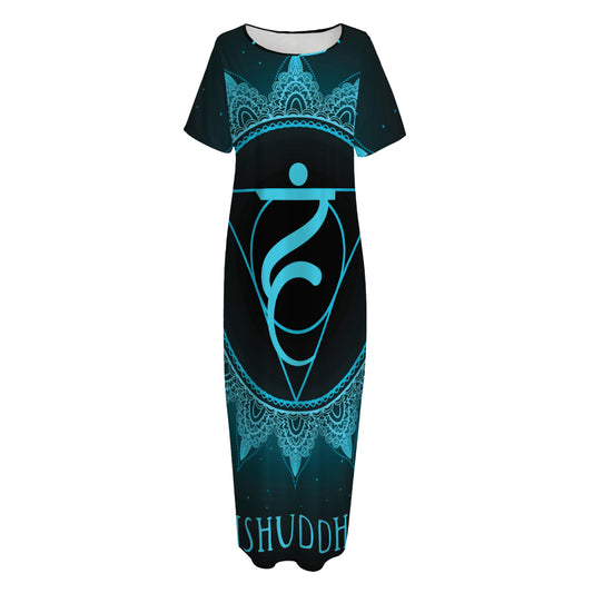 Vishuddha Chakra Symbol Print Short Sleeve Long Nightdress