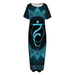 Vishuddha Chakra Symbol Print Short Sleeve Long Nightdress