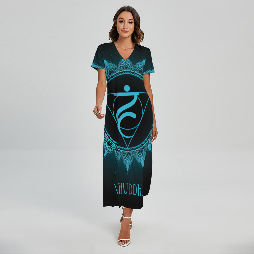Vishuddha Chakra Symbol Print Short Sleeve Maxi Dress
