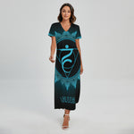 Vishuddha Chakra Symbol Print Short Sleeve Maxi Dress