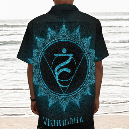 Vishuddha Chakra Symbol Print Textured Short Sleeve Shirt