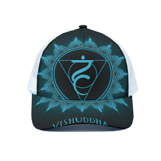 Vishuddha Chakra Symbol Print White Mesh Trucker Cap