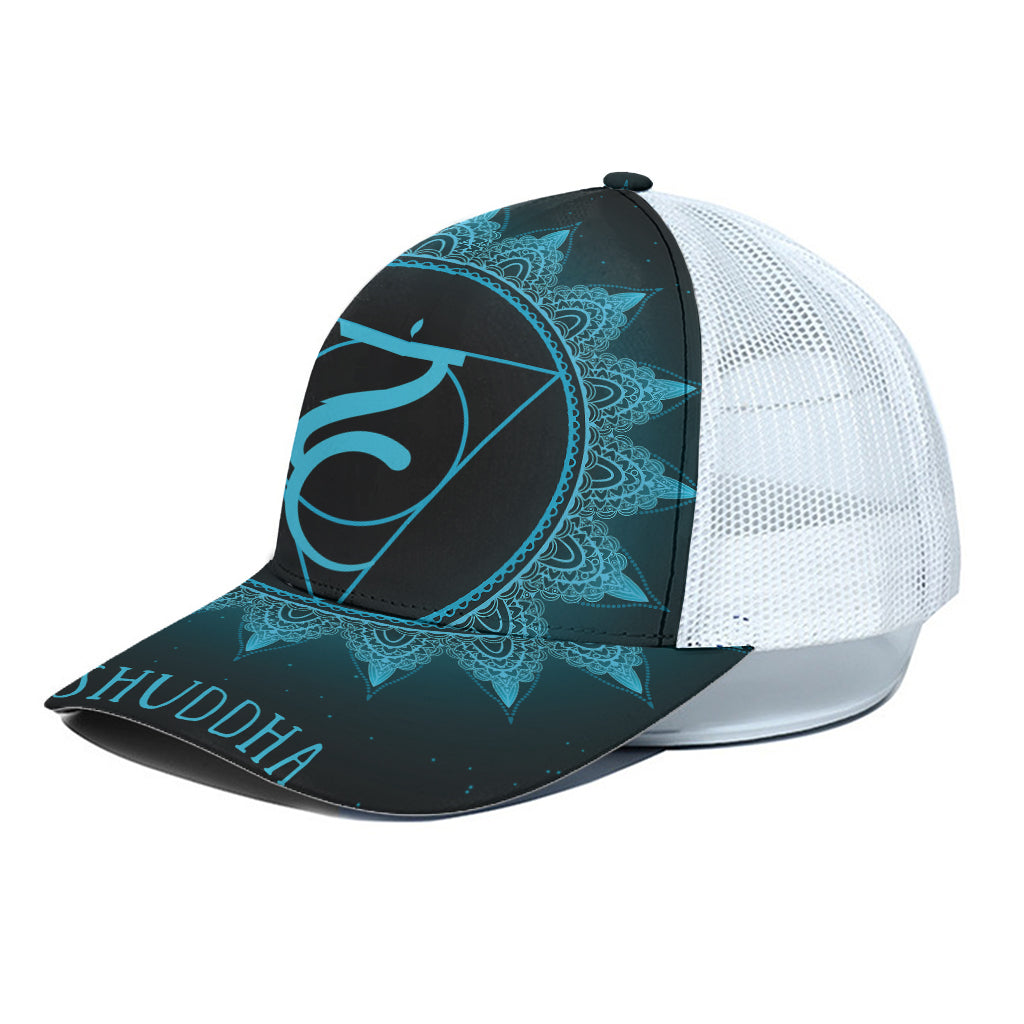 Vishuddha Chakra Symbol Print White Mesh Trucker Cap