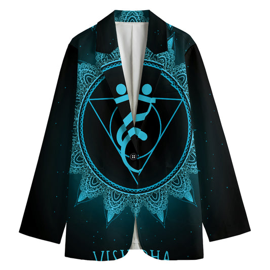 Vishuddha Chakra Symbol Print Women's Cotton Blazer