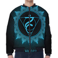 Vishuddha Chakra Symbol Print Zip Sleeve Bomber Jacket
