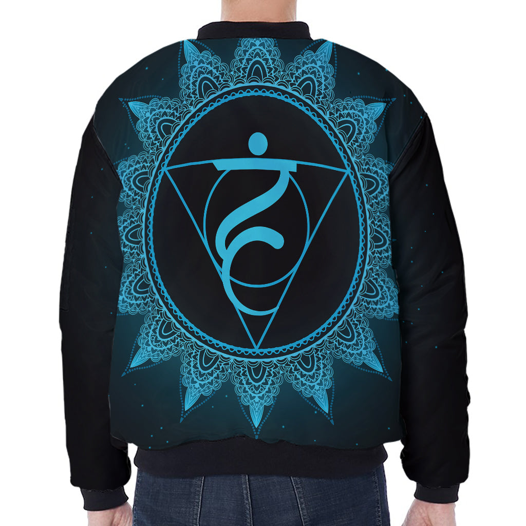 Vishuddha Chakra Symbol Print Zip Sleeve Bomber Jacket