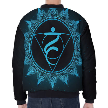 Vishuddha Chakra Symbol Print Zip Sleeve Bomber Jacket
