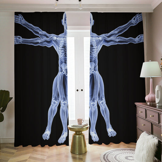 Vitruvian Man X-Ray Print Blackout Pencil Pleat Curtains