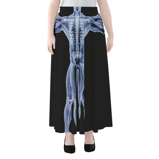 Vitruvian Man X-Ray Print Chiffon Maxi Skirt