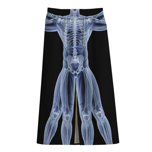 Vitruvian Man X-Ray Print Cotton Front Slit Maxi Skirt