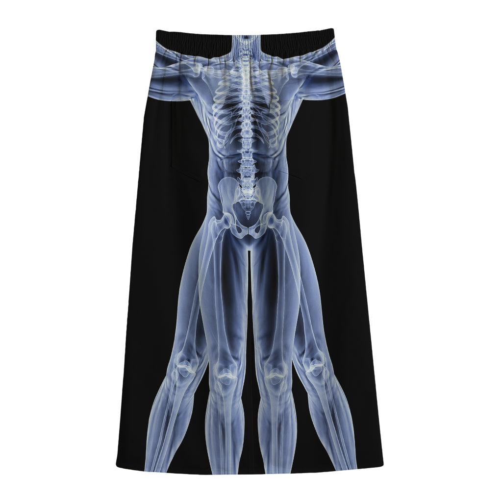 Vitruvian Man X-Ray Print Cotton Front Slit Maxi Skirt