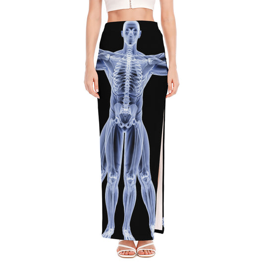 Vitruvian Man X-Ray Print High Slit Maxi Skirt