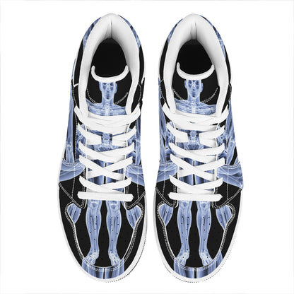 Vitruvian Man X-Ray Print High Top Leather Sneakers