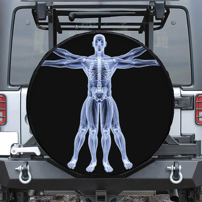 Vitruvian Man X-Ray Print Leather Spare Tire Cover