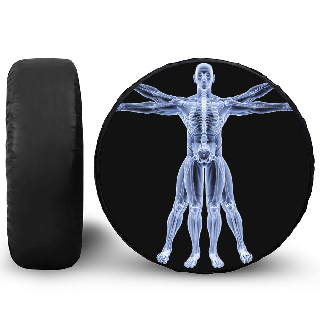 Vitruvian Man X-Ray Print Leather Spare Tire Cover