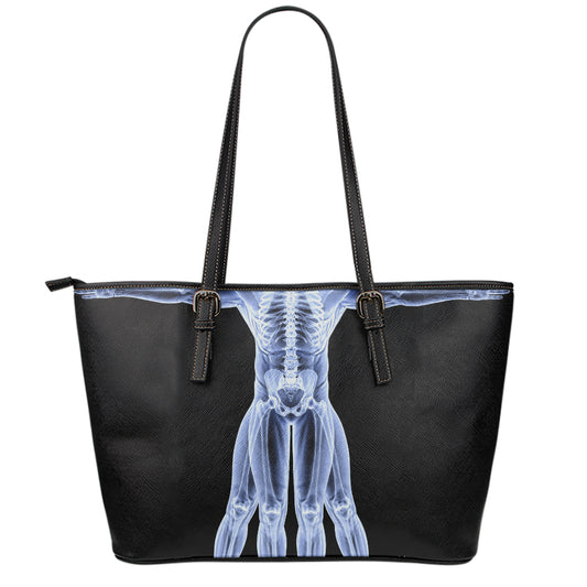 Vitruvian Man X-Ray Print Leather Tote Bag