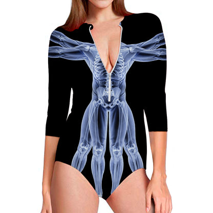 Vitruvian Man X-Ray Print Long Sleeve Swimsuit