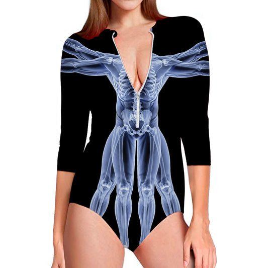 Vitruvian Man X-Ray Print Long Sleeve Swimsuit