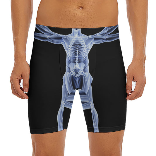 Vitruvian Man X-Ray Print Men's Long Boxer Briefs
