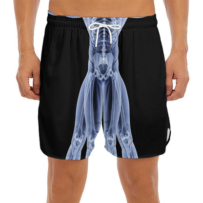 Vitruvian Man X-Ray Print Men's Split Running Shorts