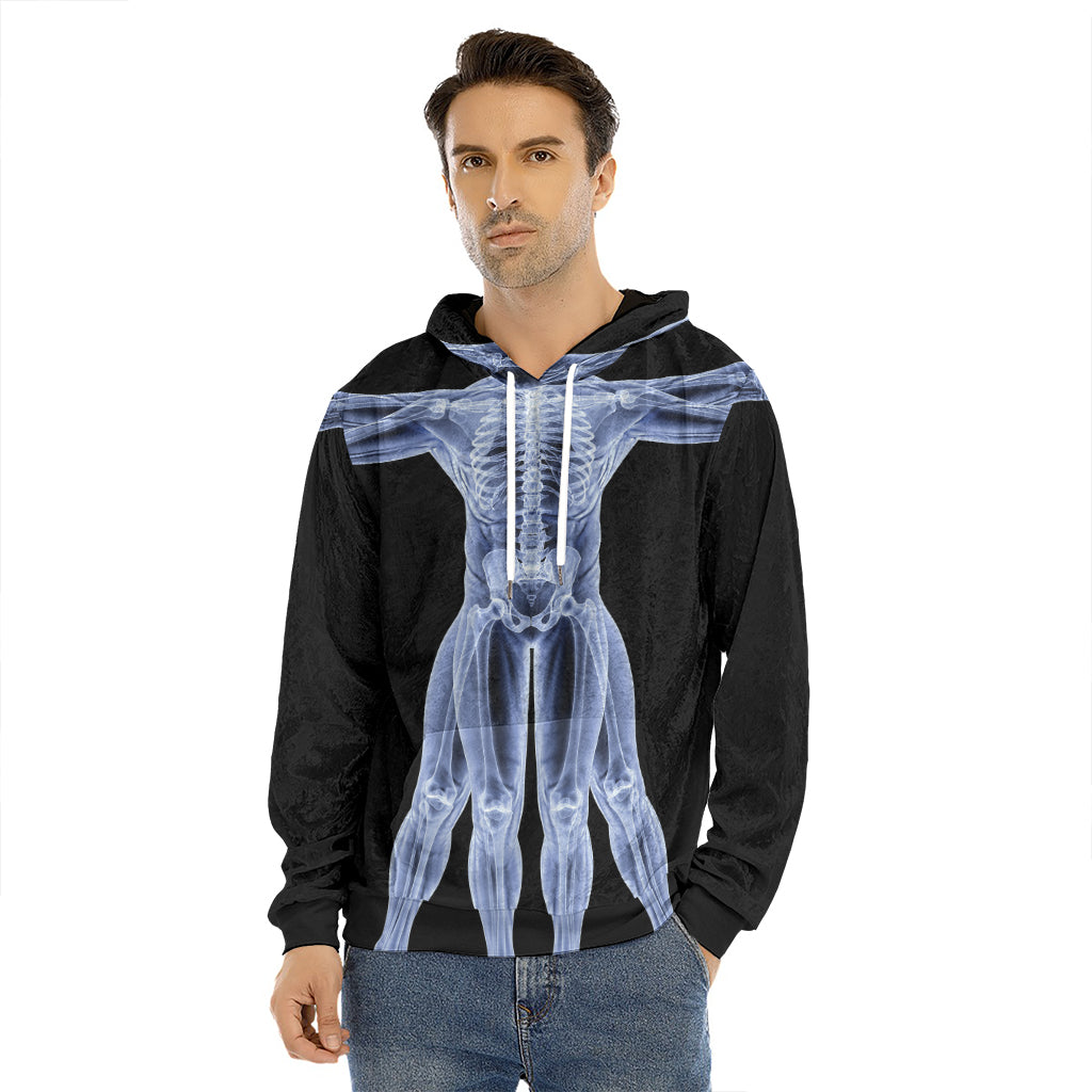 Vitruvian Man X-Ray Print Men's Velvet Pullover Hoodie