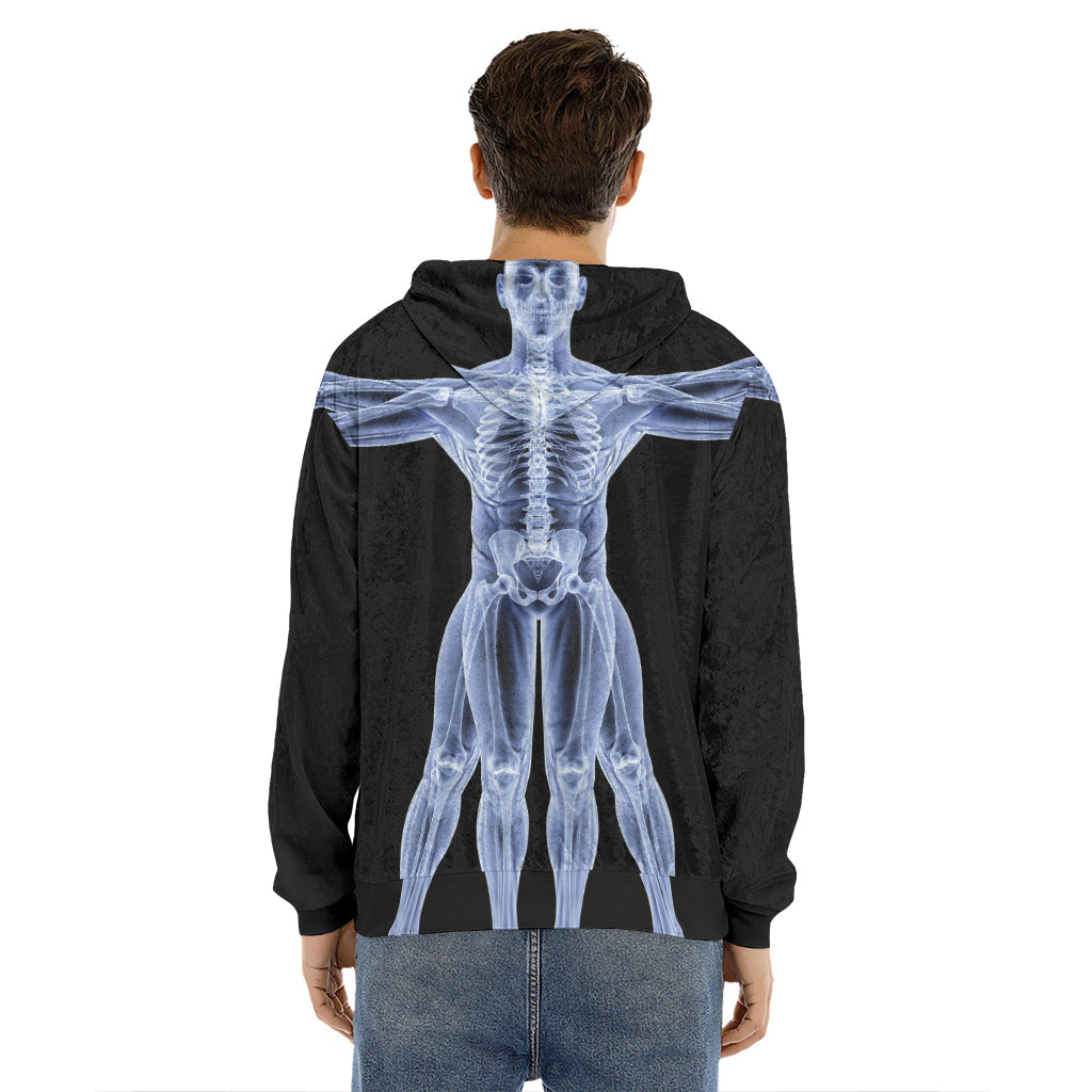 Vitruvian Man X-Ray Print Men's Velvet Pullover Hoodie