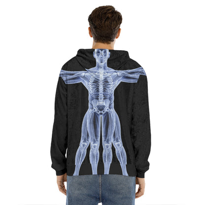 Vitruvian Man X-Ray Print Men's Velvet Pullover Hoodie