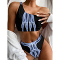 Vitruvian Man X-Ray Print One Shoulder Bikini Set