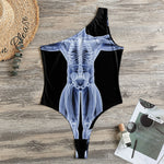 Vitruvian Man X-Ray Print One Shoulder Bodysuit