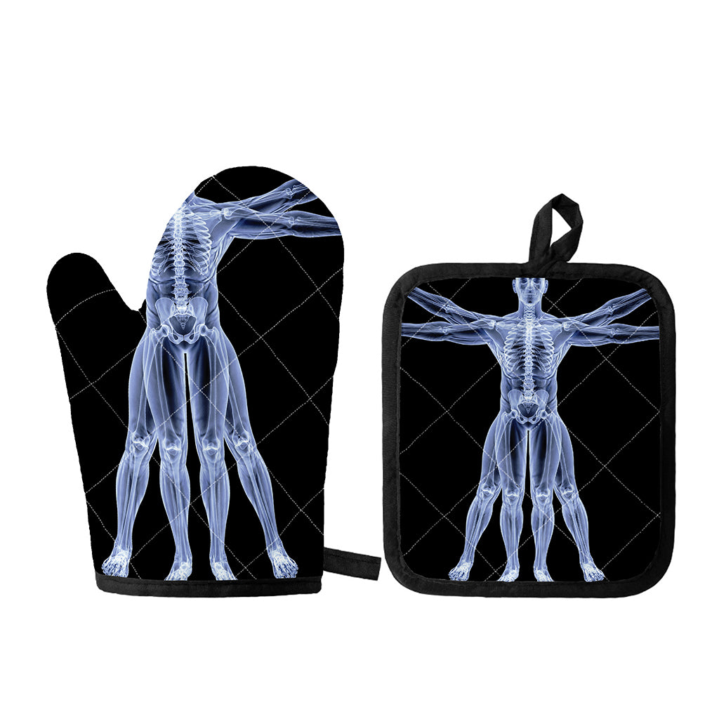Vitruvian Man X-Ray Print Oven Mitt And Pot Holder Set