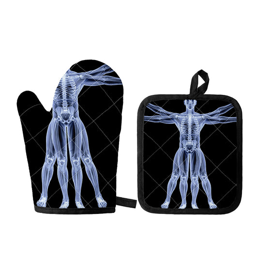 Vitruvian Man X-Ray Print Oven Mitt And Pot Holder Set
