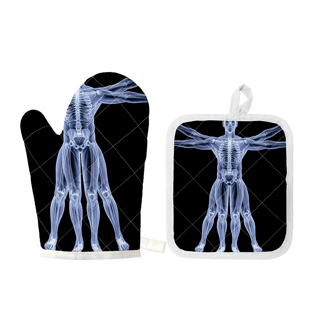 Vitruvian Man X-Ray Print Oven Mitt And Pot Holder Set