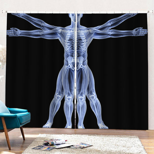 Vitruvian Man X-Ray Print Pencil Pleat Curtains